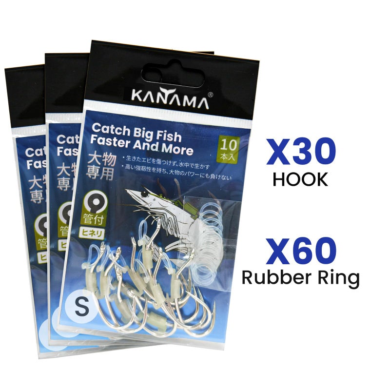 KANAMA Luminous Live Shrimp Hooks,Carbon Steel Barbed with Holes,Bass Fishing Hooks,That Can Adapt to Various Fishing, Small, 30 Pcs - Image 5